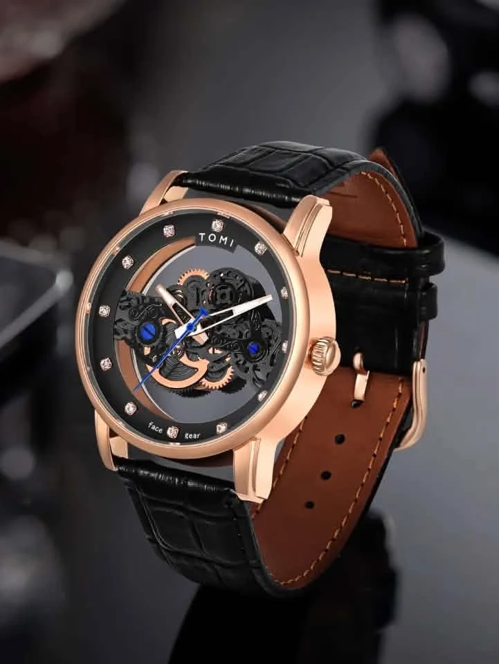 TOMI T-102 Face Gear Skeleton Watch.